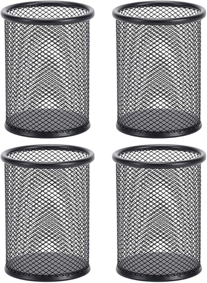 4 Pack Pen Holder Metal Mesh Pencil Holders Round Shaped Pen Holders Desk Organizer Mesh Round Pen Cup Pencil Cup for Desk Office Pen Organizer